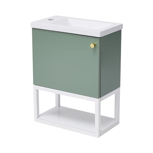 AICARE Badezimmermöbel Waschbecken mit Waschtischunterschrank 40 cm, Waschtischunterschrank, Waschtischunterschrank hängend weiß und grün, Kleine Gästebadmöbel von AICARE