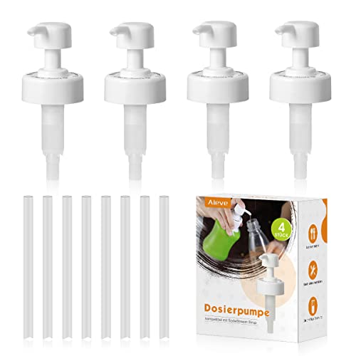 Aieve 4 Stück Dosierpumpe kompatibel mit 375 ml/440ml/500ml SodaStream Sirup, Sirupspender Dosierspender Zubehör für Verteilung von Sirup (inkl. 4 Pumpe und 8 Schläuche) von AIEVE