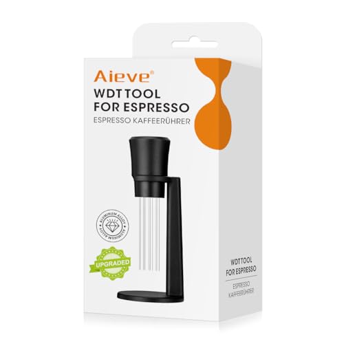 AIEVE WDT Tool Espresso Nadel, Aluminium Kaffeerührer mit Ständer 0,4mm Nadeln Distributor Zubehör für Siebträger(Neue Ausgabe:Schwarz) von AIEVE