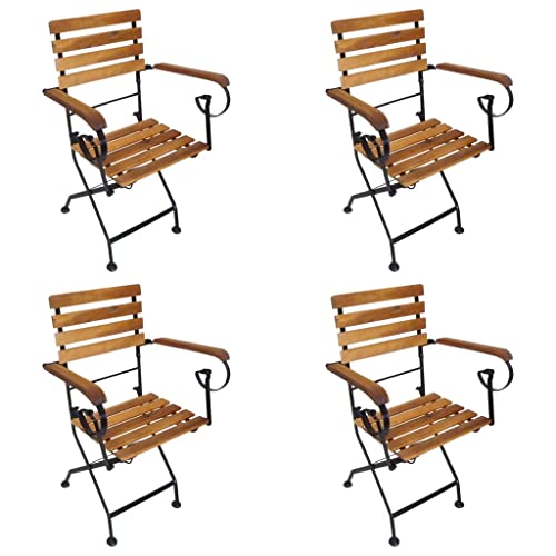 AIJUUKJP Furniture Home Tools Klappbare Gartenstühle aus Stahl und Massivholz, Akazie, 4 Stück von AIJUUKJP