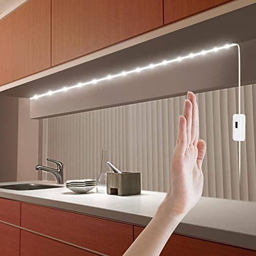 AIMENGTE USB Led Strip,LED Streifen mit Bewegungsmelder,5V Wasserdichtes Hand Sweep Motion Sensor LED band Beleuchtung Perfekt für Küche, unter Schrank,Treppe (Weiß, 1M) von AIMENGTE