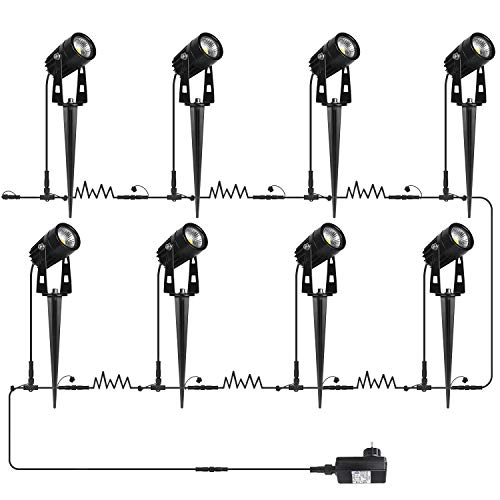 AIMHEIM 8er-Set Gartenstrahler LED Warmweiß, 3W Gartenleuchte Garten Beleuchtung mit Stecker, Schwenkbar Außen-Strahler Aussenbeleuchtung Erdspieß IP65 Wasserdicht für Baum, Pflanzen, Teich von AIMHEIM