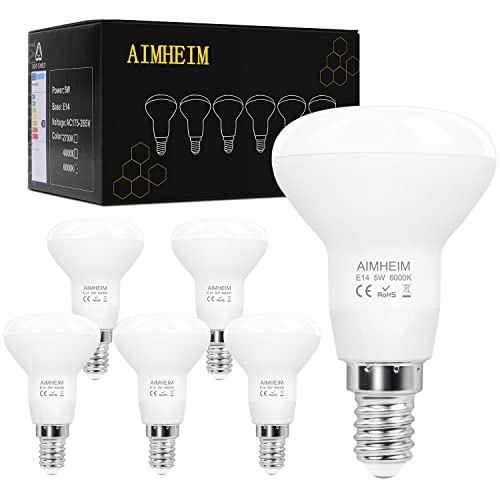 AIMHEIM R50 E14 LED Reflektorlampe Kaltweiss 6000K 5W Ersatz 40W, 520 Lumen E14 LED Lampen R50 E14 LED Strahler Nicht Dimmbar, 120° Abstrahlwinkel, 6 Stück von AIMHEIM