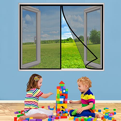 Faltbarer Fliegengitter für Fenster, 140x130 cm Magnetvorhang Magnet Fliegengitter Fenster für BalkonFenster, TerrassenFenster, Kinderzimmer, Schlafzimmer, Hof, Schwarz P von AIPPEI