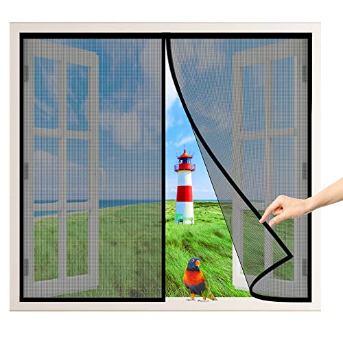 Fliegengitter Fenster Magnet, 75x195 cm Insektenschutz BalkonFenster, Magnetvorhang Insektenschutz Ohne Bohren, Fliegenvorhang für Wohnzimmer SchiebeFenster, Schwarz P von AIPPEI