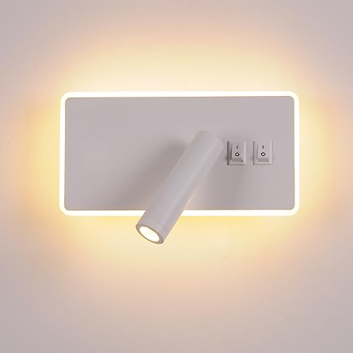 AIRTWESD Nachttischlampe schwenkbar Wandleuchte Schlafzimmer Strahler Leseleuchte Licht zum Lesen Flur mit Schalter (3W + 9W 3000k) von AIRTWESD