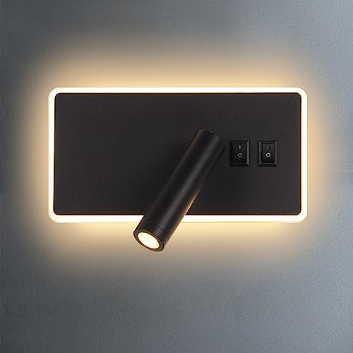 AIRTWESD Nachttischlampe schwenkbar Wandleuchte Schlafzimmer Strahler Leseleuchte Licht zum Lesen Flur mit Schalter (3W + 9W 3000k) von AIRTWESD