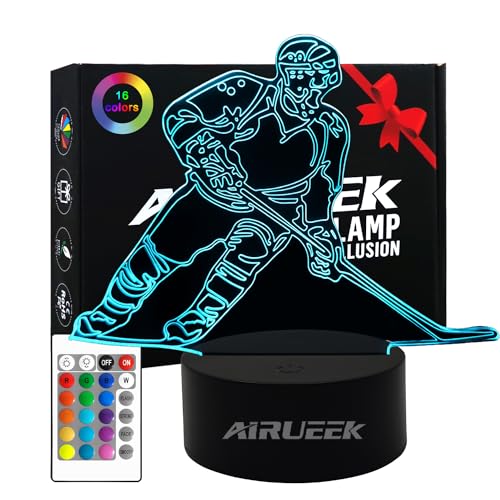 AIRUEEK Eishockey Geschenke Jungen Nachtlicht, Hockey Geschenke für Jungs, 3D Optische Täuschung Lampe 16 Farben Ändern, Weihnachten Geburtstags Geschenke für Sport Eishockey-Fans von AIRUEEK