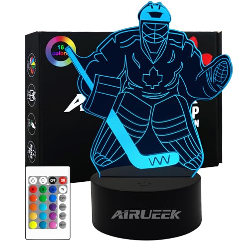 AIRUEEK Eishockey Geschenke Jungen Nachtlicht, Hockey Geschenke für Jungs, 3D Optische Täuschung Lampe 16 Farben Ändern, Weihnachten Geburtstags Geschenke für Sport Eishockey-Fans von AIRUEEK