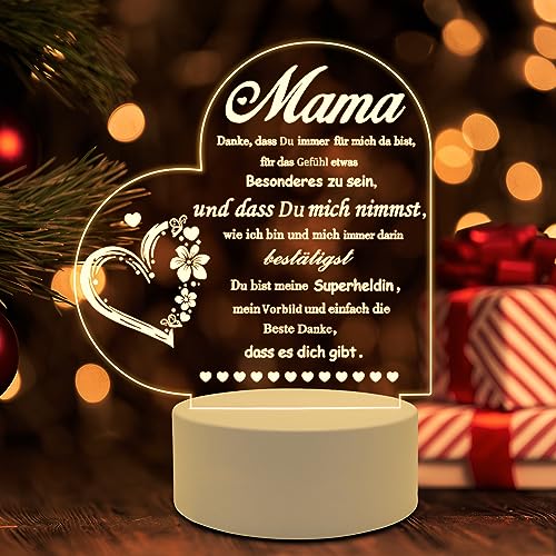 AIRUEEK Geschenke für Mama, Mutter Tochter Geschenk, Muttertagsgeschenk, geschenke für frauen LED Herz Deko Nachtlicht,3D Personalisiert lampe mit Gedicht von AIRUEEK