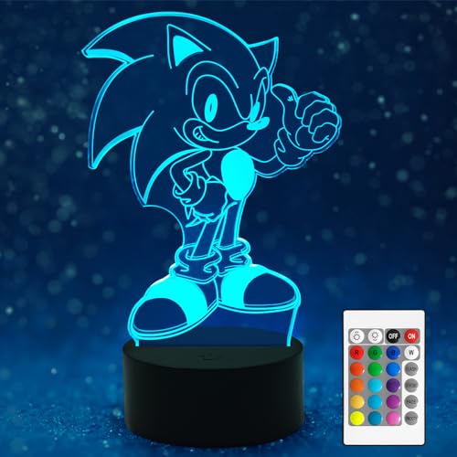 AIRUEEK Sonic the Hedgehog Spielzeug 3D nachtlicht -16 Farbvariationen LED Illusion Lampe Schlafzimmer Dekor Beleuchtung/Sonic Figur Lampe Geburtstags Geschenke für Männer, Vatertagsgeschenk von AIRUEEK