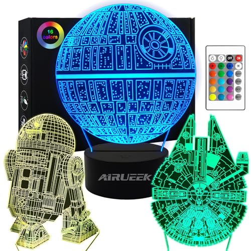 AIRUEEK Star Wars Geschenke 3D Lampe Spielzeug Nachtlicht mit 16 Farbwechsel 3 Modelle mit Fernbedienung & Smart Touch Lampe-Perfekte Geschenke für Männer, Vatertagsgeschenk von AIRUEEK