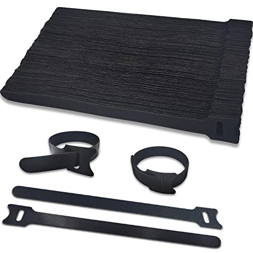 Klettband Kabelbinder Schwarz 100 Stück, Kabel Klettband Wiederverschließbar 200 x 12 mm Klett Kabelbinder Klettverschluss für Home Office Büro und Garten von AIRUEEK