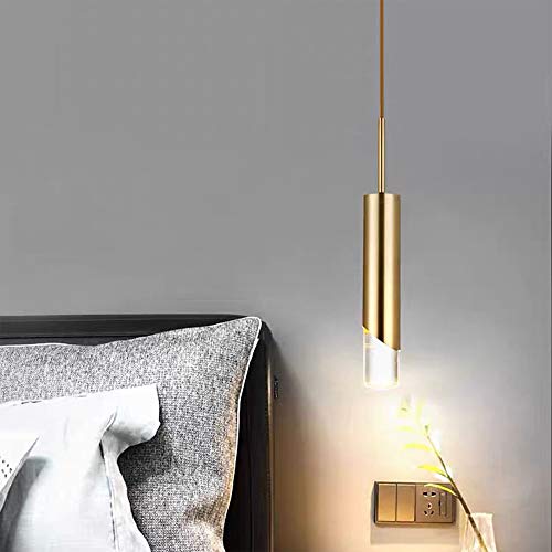 AIRUI Lange Röhre LED-Pendelleuchte Nordisch Modern Deckenbeleuchtung Zylindrisch Höhenverstellbar Hängelampe Für Schlafzimmer Esszimmer Küche,Gold+Warm White-Single Head+5W von AIRUI