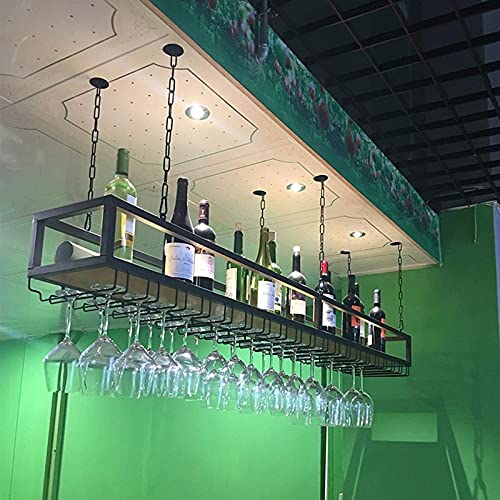 AISHANGTAO Deckenregal, hängendes Weinregal, mit 1 m Langer Eisenkette, industrielle Retro-Regale, mit Glashalter und Regal, Eisenrohr-Bar/Küchen-Aufbewahrungsregal von AISHANGTAO