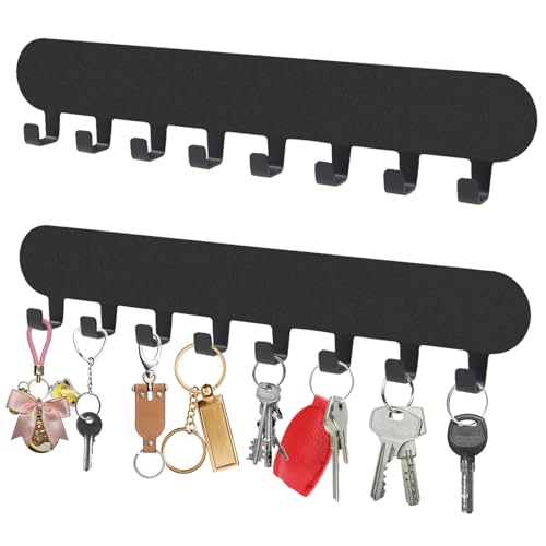 AIVORO 2 Stück Schlüsselbrett mit 8 Haken, Schlüsselbrett Ohne Bohren, Schlüsselaufbewahrung an Der Wand, Key Holder, Hakenleiste Selbstklebend, Schlüsselhalter für Wandhaken Dekor (Schwarz) von AIVORO