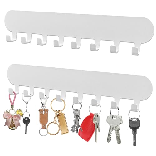 AIVORO 2 Stück Schlüsselbrett mit 8 Haken, Schlüsselbrett Ohne Bohren, Schlüsselaufbewahrung an Der Wand, Key Holder, Hakenleiste Selbstklebend, Schlüsselhalter für Wandhaken Dekor (Weiss) von AIVORO