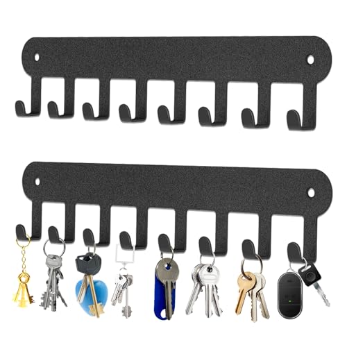 AIVORO 2 Stück Schlüsselbrett, Schlüsselbrett mit 8 Haken, Schlüsselbrett Ohne Bohren, Schlüsselbrett Schwarz, mit Klebestreifen auf der Rückseite, Wandlagerung, Kleben oder Bohren, Key Holder von AIVORO
