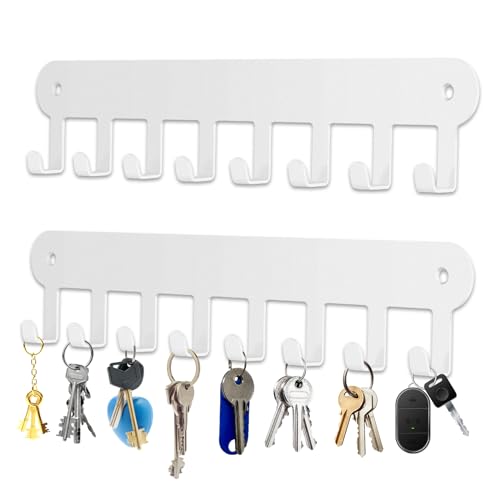 AIVORO 2 Stück Schlüsselbrett, Schlüsselbrett mit 8 Haken, Schlüsselbrett Ohne Bohren, Schlüsselbrett Weiss, mit Klebestreifen auf der Rückseite, Wandlagerung, Kleben oder Bohren, Key Holder von AIVORO