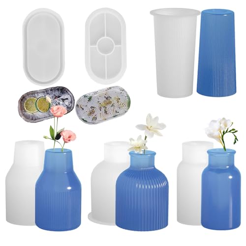 AIVORO 5 Stück Vase Silikonform, DIY-Vasenharzform, 4 Vase + 1 Paletten, Handgefertigte Silikonform, Vasengussform, Epoxidharzform, Zur Herstellung von Vasen von AIVORO