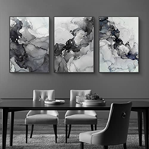 AIVYNA Aquarell Schwarz Weiß Marmor Nordic Poster Moderne Abstrakte Leinwand Gemäldedruck Bild Wandbilder Wohnzimmer Schlafzimmer Wohnkultur Rahmenlos von AIVYNA