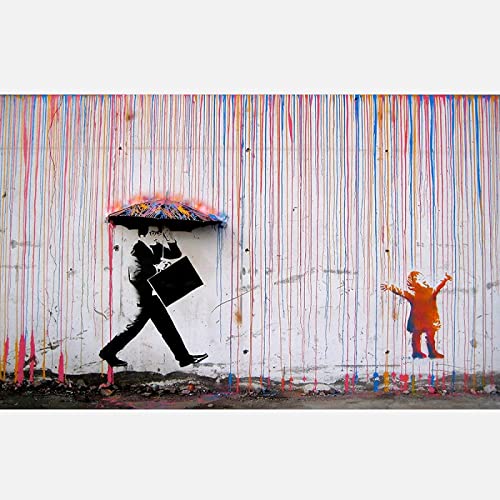 Banksy Farbiger Regen-Regenbogen-Leinwand-GemäLde Street Gemälde Banksy-Wand-Plakat-Druck Wohnzimmer-Wand-Dekor-Wandhauptdekoration Rahmenlos 40×60cm von AIVYNA