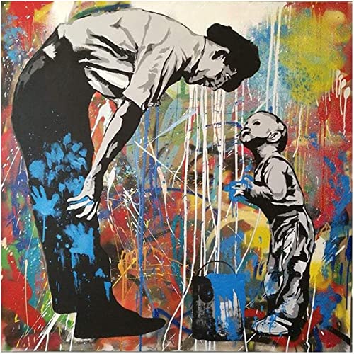 AIVYNA Banksy Graffiti Bunte Vater Und Sohn Poster Und Kunstdrucke Leinwand GemäLde Wand Bilder Bilder Wohnzimmer Schlafzimmer Wohnkultur Rahmenlos 40×40cm von AIVYNA