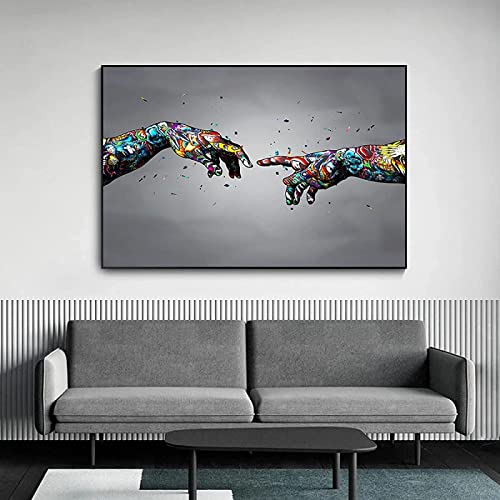 Banksy Graffiti Gemälde Hand Gottes Erschaffung Adams Leinwand GemäLde Kunstdruck Auf Canavs Wand Bilder Bilder Wohnzimmer Schlafzimmer Dekor Rahmenlos 60×80cm von AIVYNA