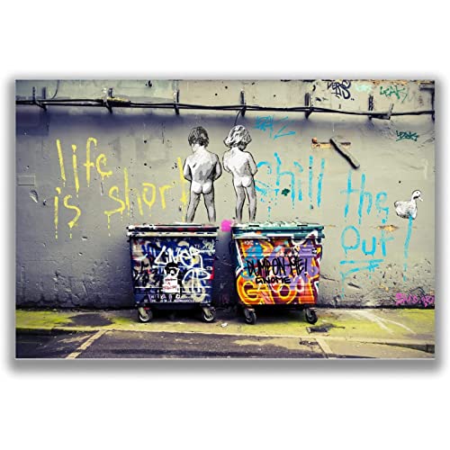 Banksy Peeing Boys Print Poster – Das Leben Ist Kurz Inspirierende Zitate Poster Graffiti Wand Bilder GemäLde Street Gemälde FüR Teenager Schlafzimmer Wohnzimmer Rahmenlos 40×60cm von AIVYNA