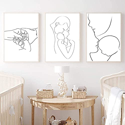 Familienportrait Mama Papa Baby Strichzeichnung Poster Drucke Abstrakte Minimalistische Wand Leinwand GemäLde Bild Wohnzimmer Schlafzimmer Dekor Rahmenlos 50×70cm×3pcs von AIVYNA