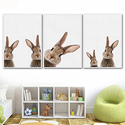 Kawaii Kaninchen Bild Leinwand Nordic Waldtier Poster Wand Bilder Brauner Hase Kunstdruck GemäLde Bilder Kinder Schlafzimmer Dekor Rahmenlos 40×50cm×3st von AIVYNA