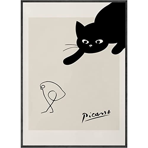 Pablo Picasso Poster Schwarze Katze Mit Vogel Linie Leinwand GemäLde Ausstellung Wand Bilder Picasso Kunstdrucke Picasso Bilder Wohnkultur Rahmenlos 50×70cm von AIVYNA