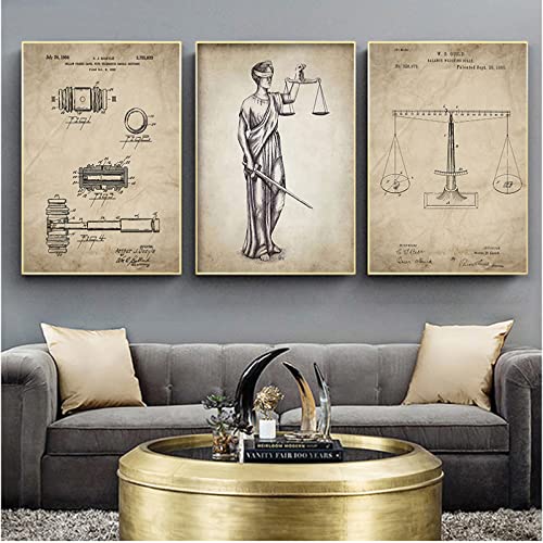 RechtsanwäLtin Justitia Gesetz Patent Poster Und Drucke Waage Der Gerechtigkeit Anwalt Geschenk Wandkunst Leinwand GemäLde Anwalt BüRo Wanddekoration Rahmenlos 60×80cm×3pcs von AIVYNA