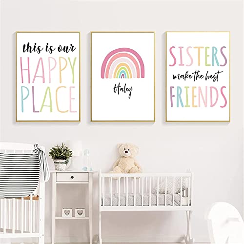 Regenbogen Schwestern Freunde Zitate Leinwand GemäLde Happy Place Wand Kunstdrucke Kinderzimmer Poster Nordische Bilder Kinder MäDchen Zimmer Dekor Rahmenlos von AIVYNA