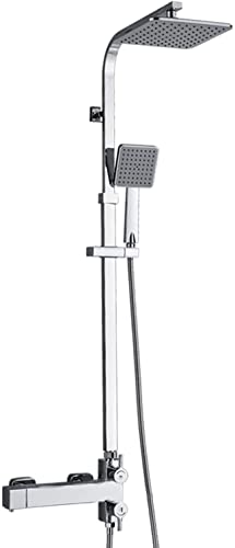 Duschset, thermostatisches Duschsystem, Chrom-Messing-Duscharmatur-Set, wandmontiertes Anti-Verbrühungs-Duschkombinationsset mit 20 cm Regenduschkopf und freiliegender Handbrause, einfache von AJYBYUKJ