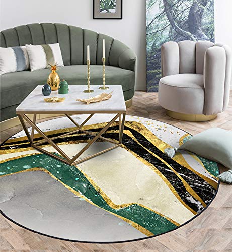 AKOYUML Runden Home Teppich Waschbarer Kurzflor Teppich rutschfeste Pflegeleicht Teppich Stilvolle abstrakte goldgrüne Landschaft, ∅130 cm von AKOYUML
