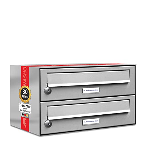 AL Briefkastensysteme 2er Briefkastenanlage Edelstahl, Premium Doppel-Briefkasten DIN A4, 2 Fach Postkasten modern Aufputz von AL Briefkastensysteme