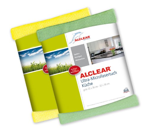 ALCLEAR 8215810yg Ultra-Microfaser Küchentücher perfekt für Küche, Gastronomie, Gläser, Geschirr, 32 x 36 cm, grün und gelb ,2er Set von ALCLEAR