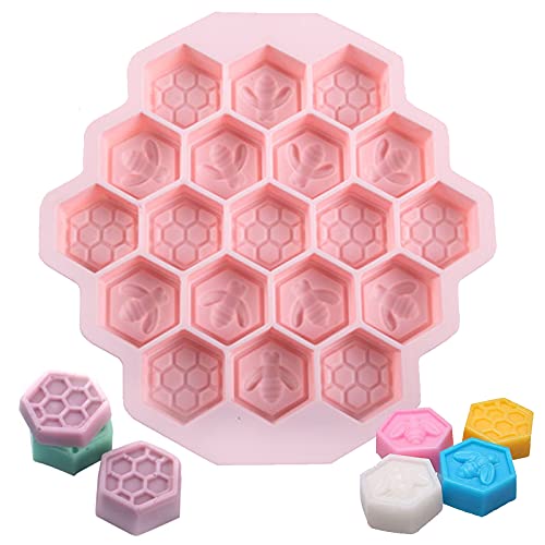 Wabenform Silikon Bienen Weiche Silikonform Biene Silikon Formen 3D Bienenwaben Silikonform Honigwaben Eiswürfel Formen mit 19 Mulden für DIY Kuchen Muffins Kekse Süßigkeiten Seife Schokolade Rosa von ALHWXCH2