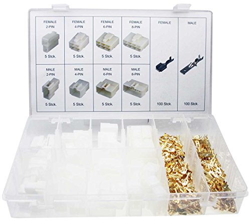 Flachsteckhülsen Flachstecker Set Presskabelschuh-Sortiment mit Gehäuse/Sockelgehäuse (2-pin bis 8-pin 240-tlg. (im wiederverwendbaren Aufbewahrungsbox/Sortimentsbox/Sortierkasten) von ALKAN