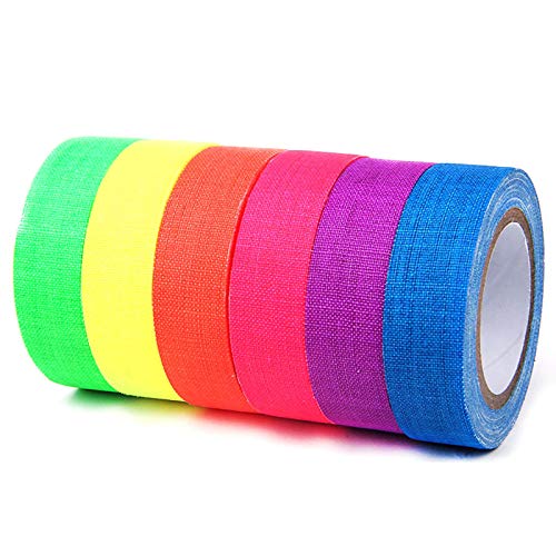 ALLOMN 6 Rollen fluoreszierend, andere Heimdekorationen, 6 Farben, 6 Rollen, fluoreszierendes UV-Baumwollband, leuchtendes Klebeband, hochglänzend, 6 Rollen, fluoreszierendes UV-Baumwollband, von ALLOMN