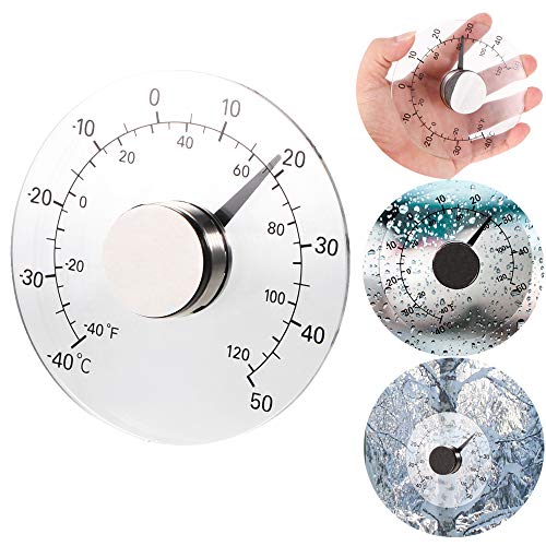 ALLOMN Außenthermometer, Transparentes Rundes Außenfenster Batteriefreies Selbstklebendes Wasserdichtes Heimthermometer, -40 bis 50 Grad Celsius, 10,7 cm Durchmesser von ALLOMN