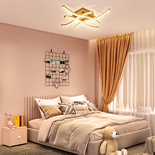 ALLOMN LED-Deckenleuchte, Elegantes Geschwungenes Deckenleuchten 4 Eingebaute LED-Platinen 24W 1800 Lumen Moderne LED-Deckenleuchte Deckenleuchte für Wohnzimmer Schlafzimmer Küche(Gold-Warmweiß) von ALLOMN