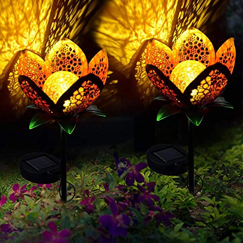 ALLOMN Solarleuchten Garten im Freien, 2 Stck Draussen Weg Dekorative Lampe Leuchtet Solar Landschaft Lichter Wasserdicht Pfad Rasen Hof Garten Lampen Hübsche Blumenmuster (Hohle Blumen, 2 PCS) von ALLOMN