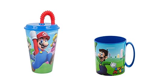 ALMACENESADAN, 4801 Set Super Mario bestehend aus Mikrowelle 350 ml und Becher mit Schaft 430 ml, wiederverwendbar, BPA-frei von ALMACENESADAN