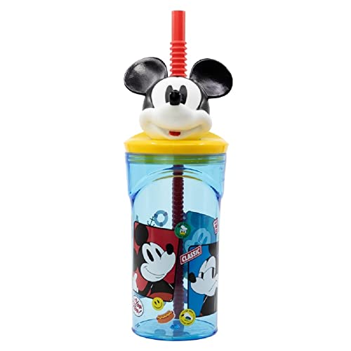 ALMACENESADAN, 4909; 3D-Figurbecher mit wiederverwendbarem Schaft von Disney Mickey Mouse; Fassungsvermögen 360 ml; wiederverwendbar; BPA-frei. von ALMACENESADAN