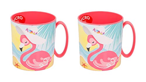 ALMACENESADAN 2746; Packung mit 2 Tassen für Mikrowelle Flamingos; Fassungsvermögen 350 ml, jede Tasse; Produkt aus Kunststoff; wiederverwendbar; BPA-frei von ALMACENESADAN