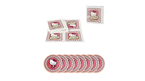 ALMACENESADAN -4783, Pack Hello Kitty bestehend aus 20 Papierservietten 33 x 33 cm und 8 Pappteller 19,5 cm, ideal für Partys und Geburtstage. (8435510347833) von ALMACENESADAN