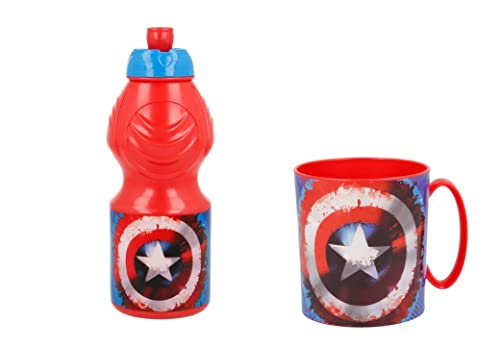 ALMACENESADAN 4800, Avengers Capitan America, bestehend aus Mikrowelle 350 ml und Wasserflasche 400 ml, wiederverwendbar, BPA-frei von ALMACENESADAN