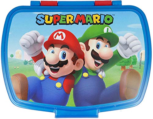 ALMACENESADAN Rechteckiger Sandwichtoaster, mehrfarbig, aus wiederverwendbarem Kunststoff, BPA-frei, Innenmaße 16,5 x 11,5 x 5,5 cm (Super Mario) von ALMACENESADAN